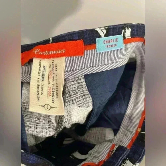 Anthropologie Cartonnier Blue Charlie Macaroni Brushstroke Trouser Pants Size 6 - Picture 10 of 12